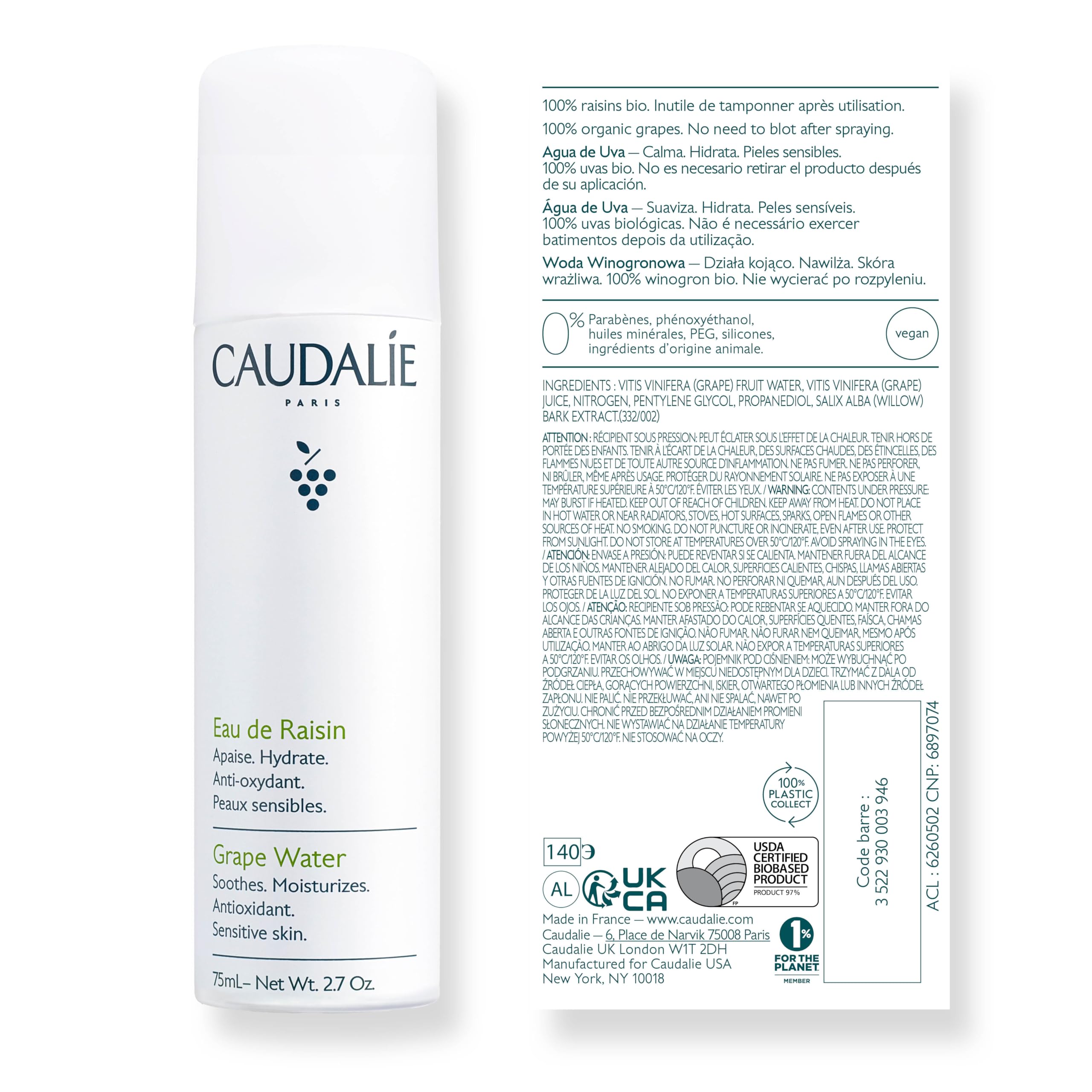 Caudalie Grape Water Mist gift idea packaging appeals to fans of natural skincare.
