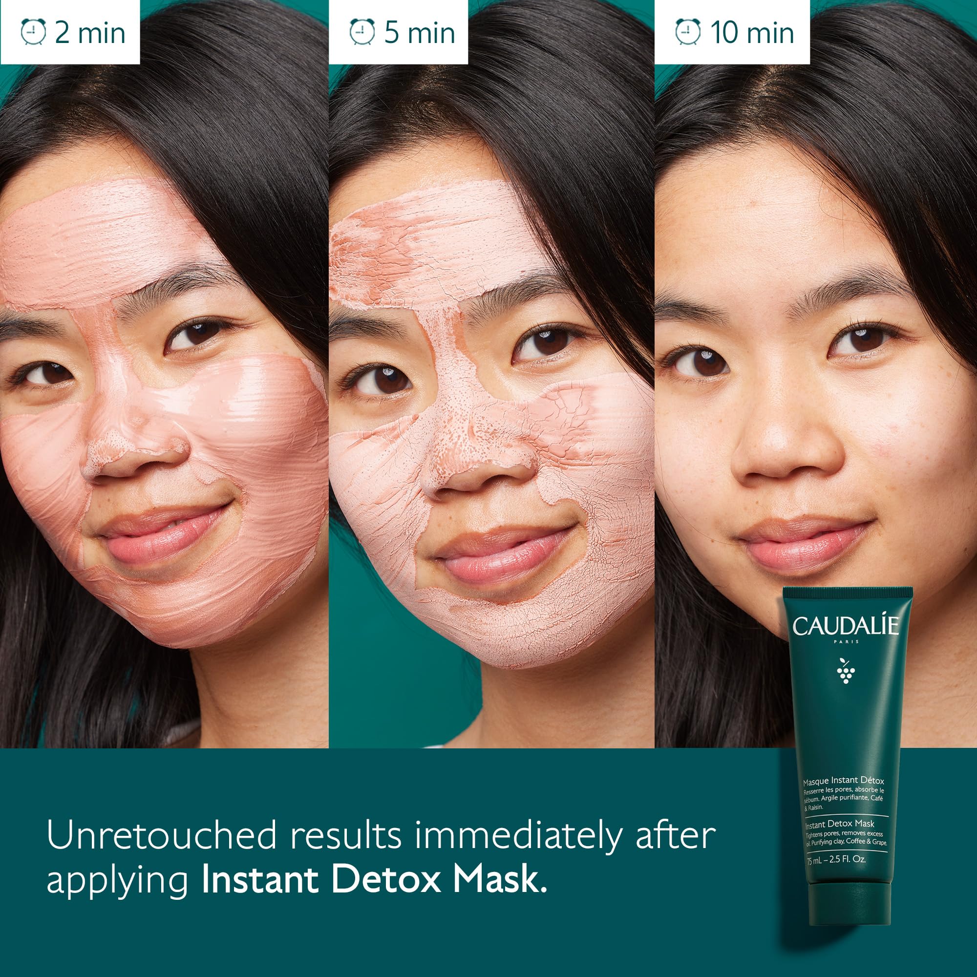 Caudalie Instant Detox Mask 75 ml tube shows convenient at-home use.