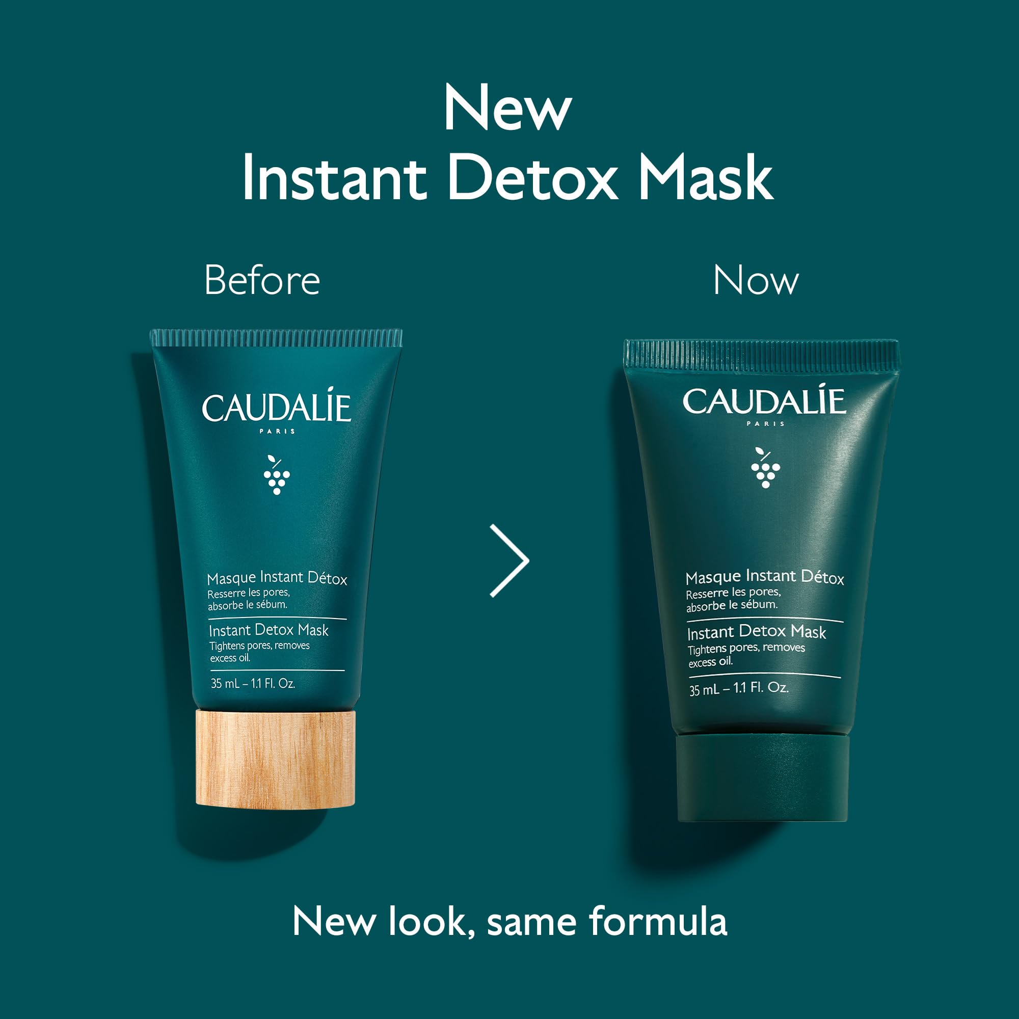 Caudalie Instant Detox Mask packaging showcases premium pink clay treatment