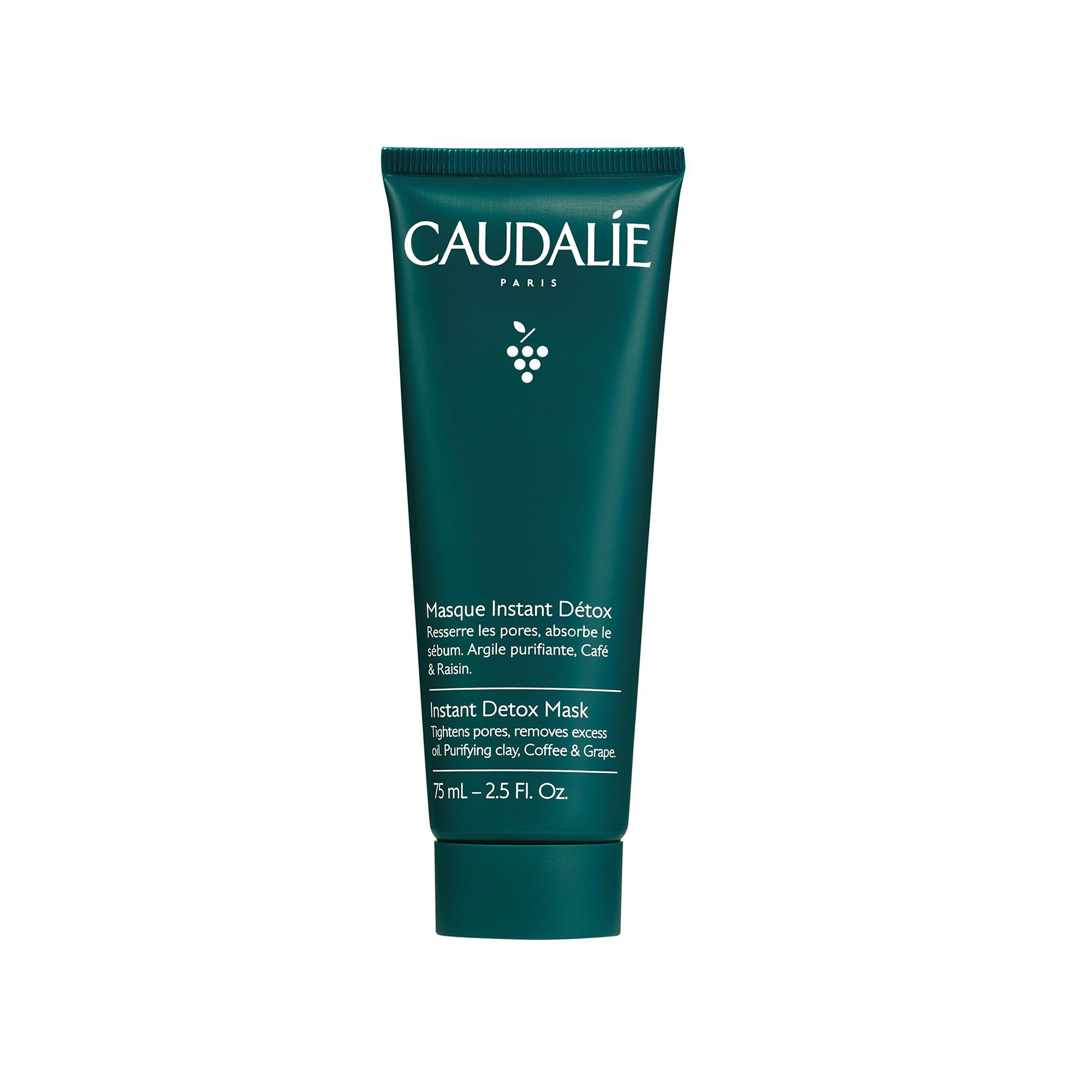 Caudalie Instant Detox Mask pink clay application cleanses pores for clearer skin.