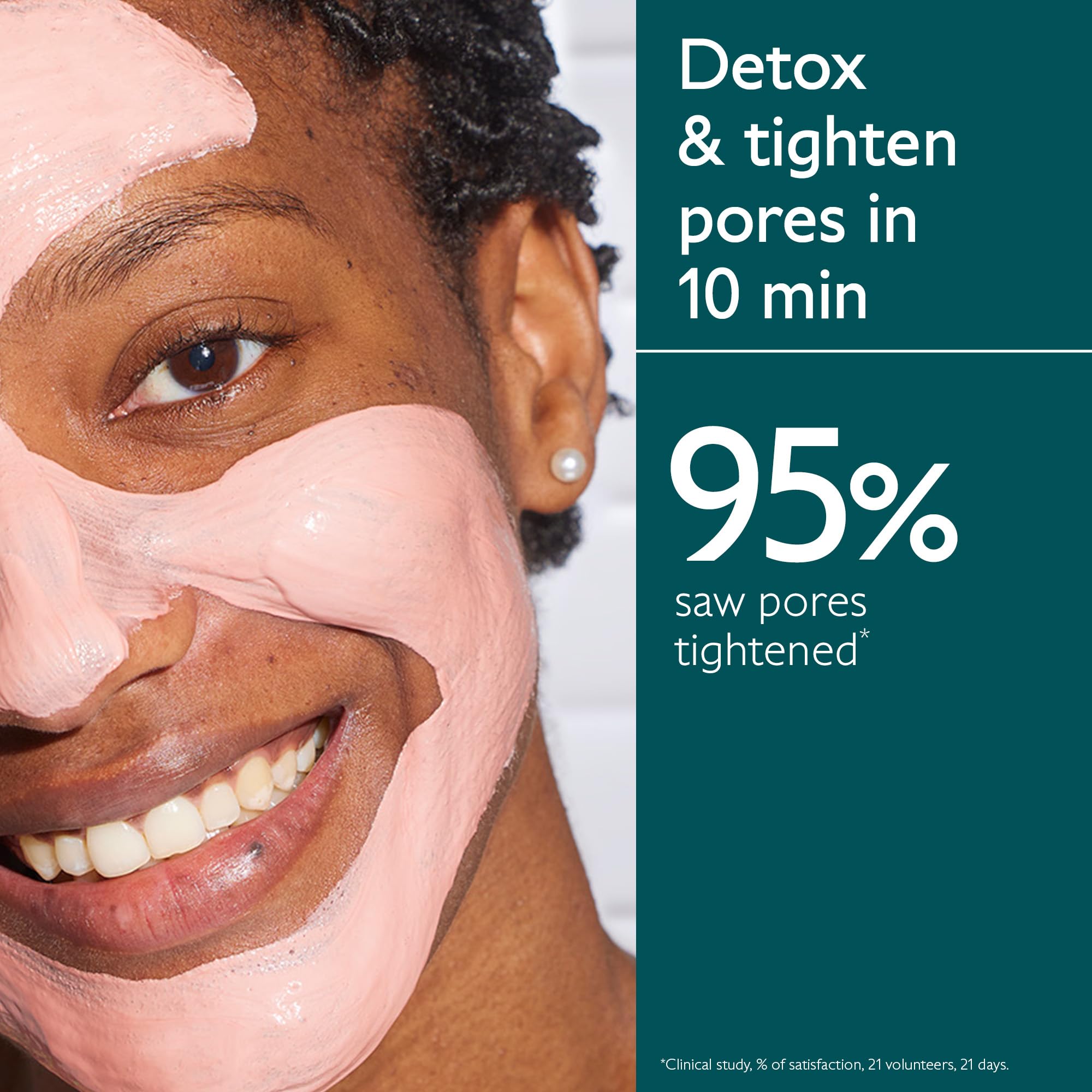 Caudalie Instant Detox Mask pink clay closeup highlights purifying formula and tightening sensation