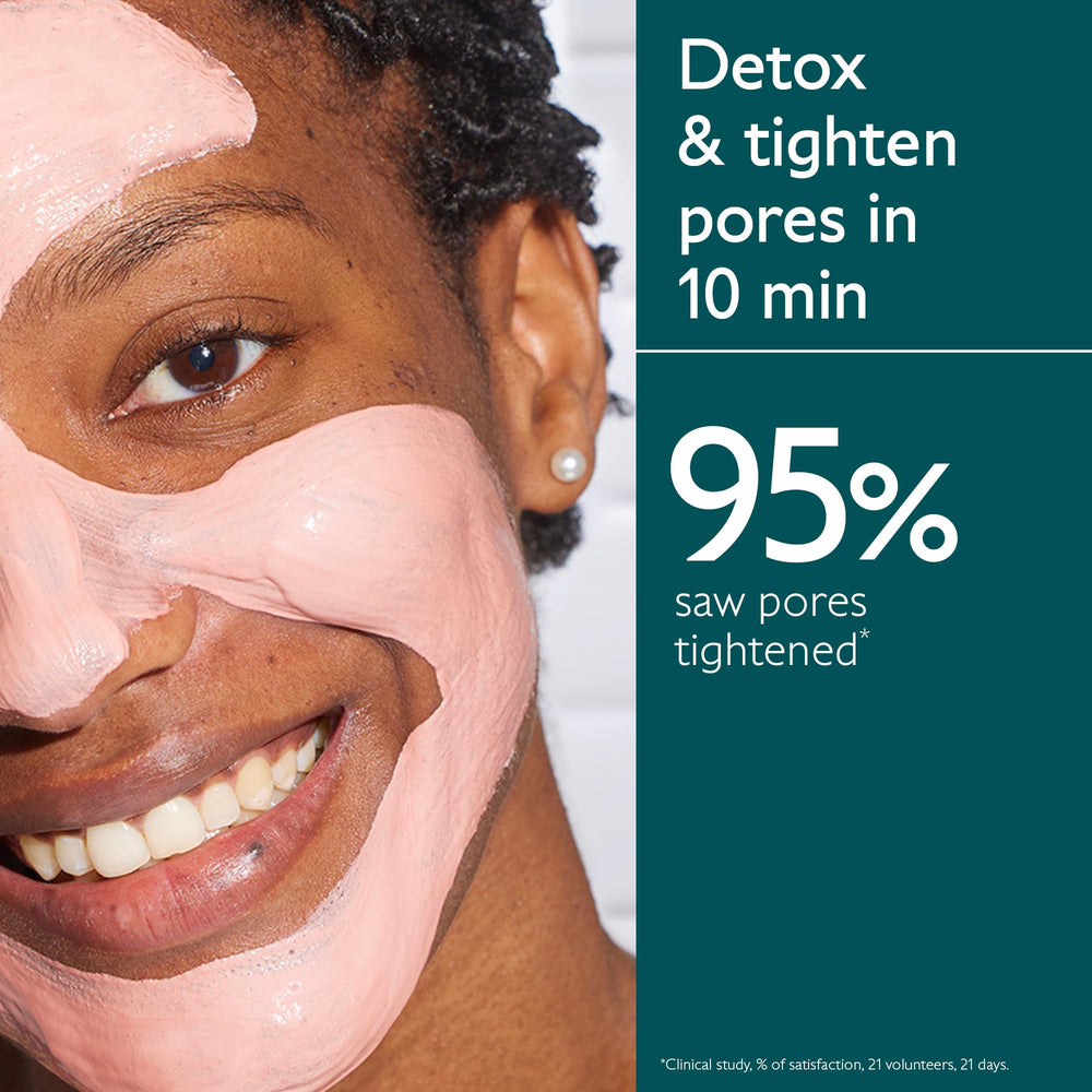 Caudalie Instant Detox Mask pink clay closeup highlights purifying formula and tightening sensation