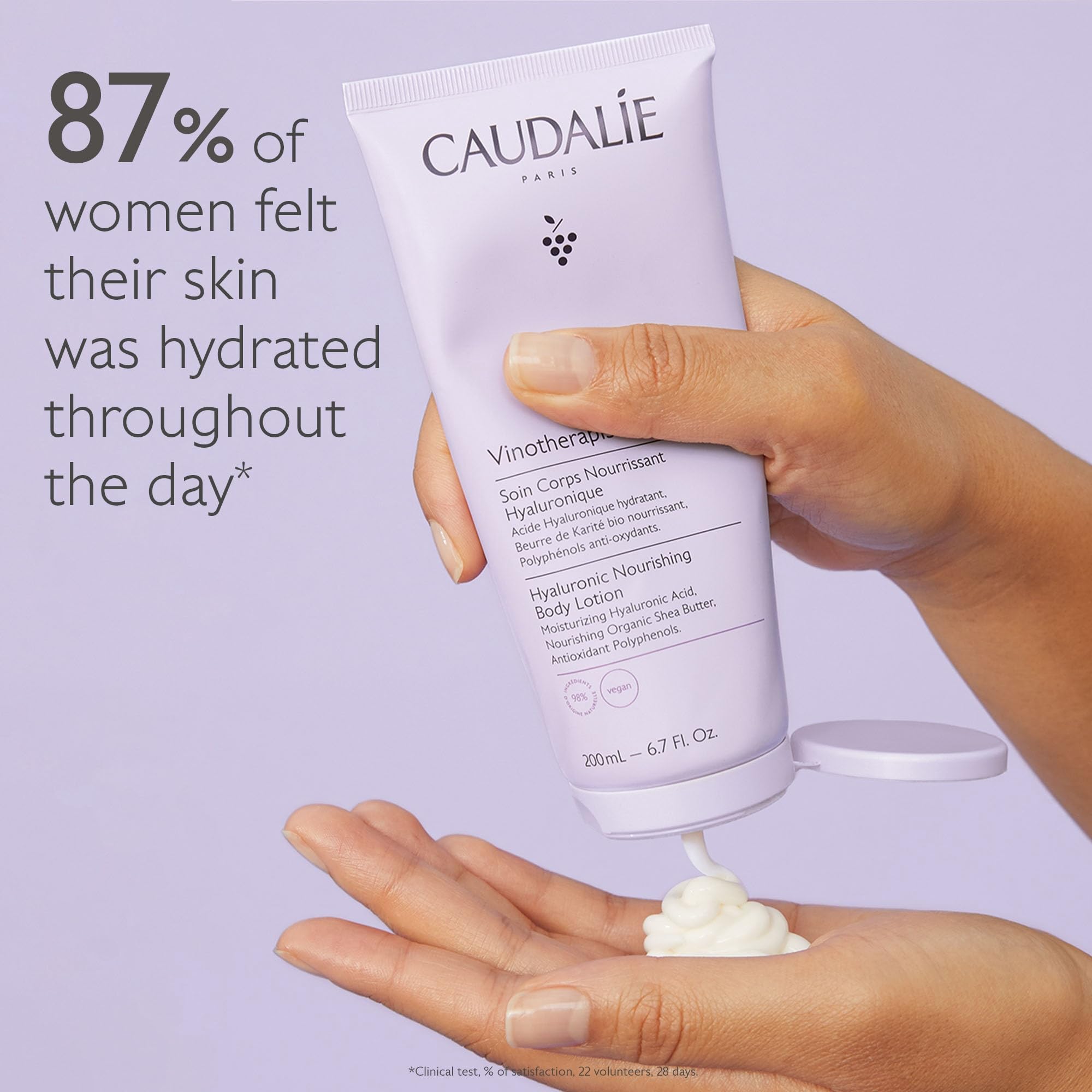 Caudalie nourishing body lotion shea butter closeup highlights rich moisture without heaviness.