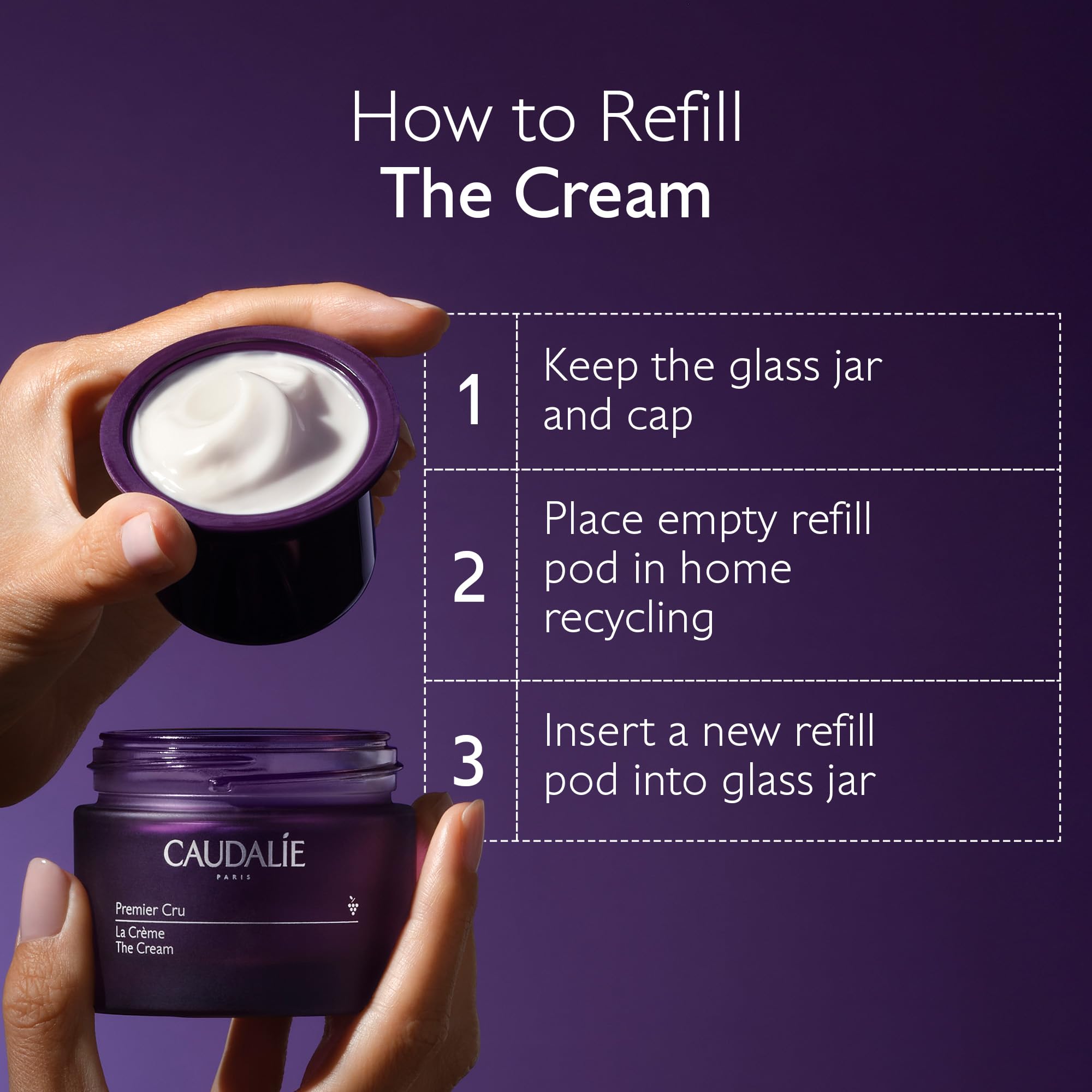Close-up of Caudalie Premier Cru cream jar highlighting premium packaging and texture