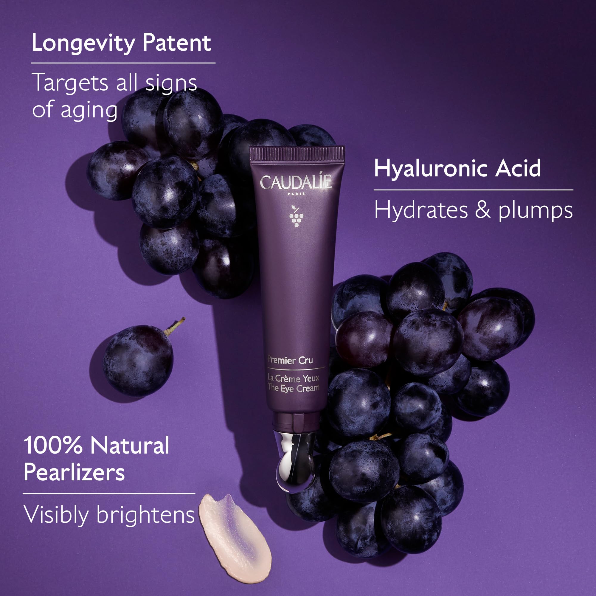Caudalie Premier Cru eye cream application motion depicting inward then outward massage.