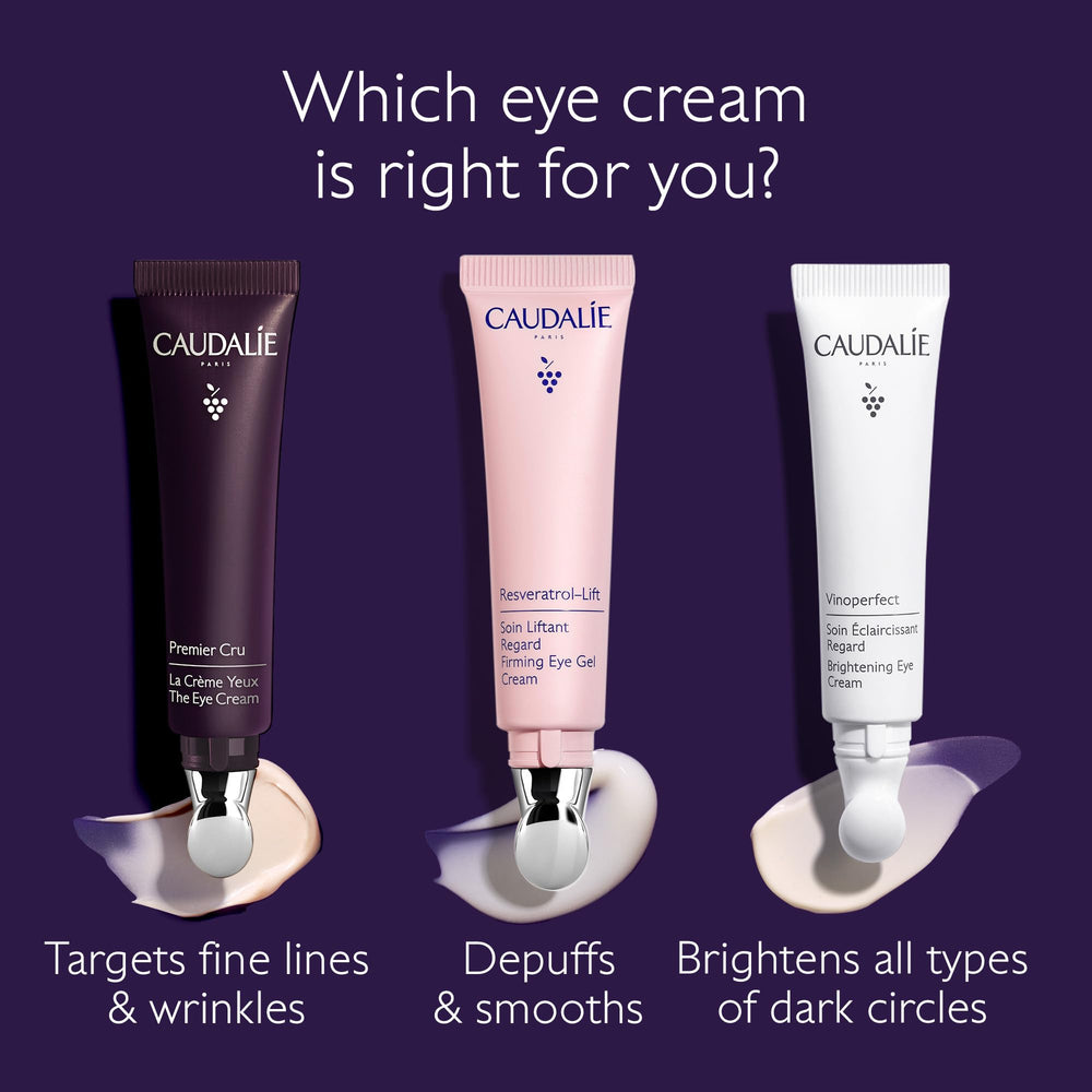Caudalie Premier Cru eye cream packaging display with luxury branding.