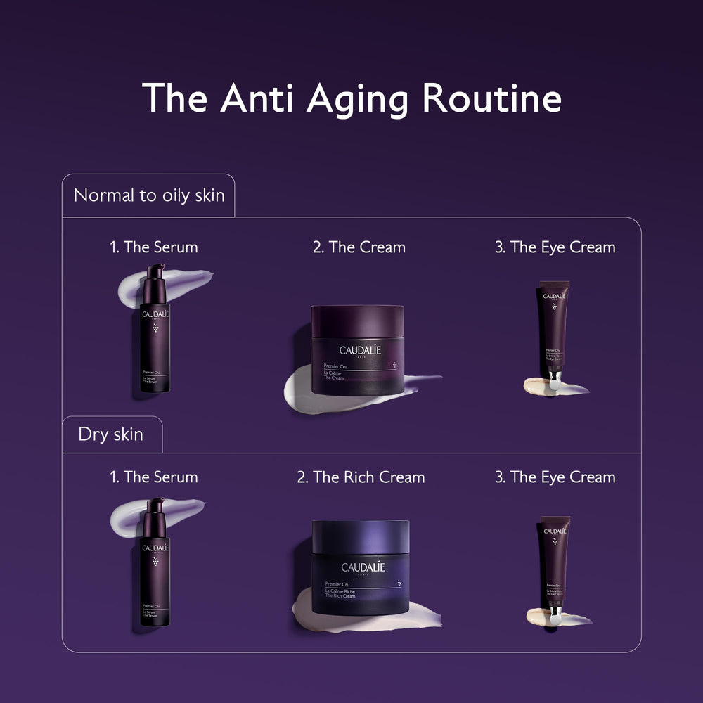 Caudalie Premier Cru serum neck décolleté application enhances youthful-looking skin.