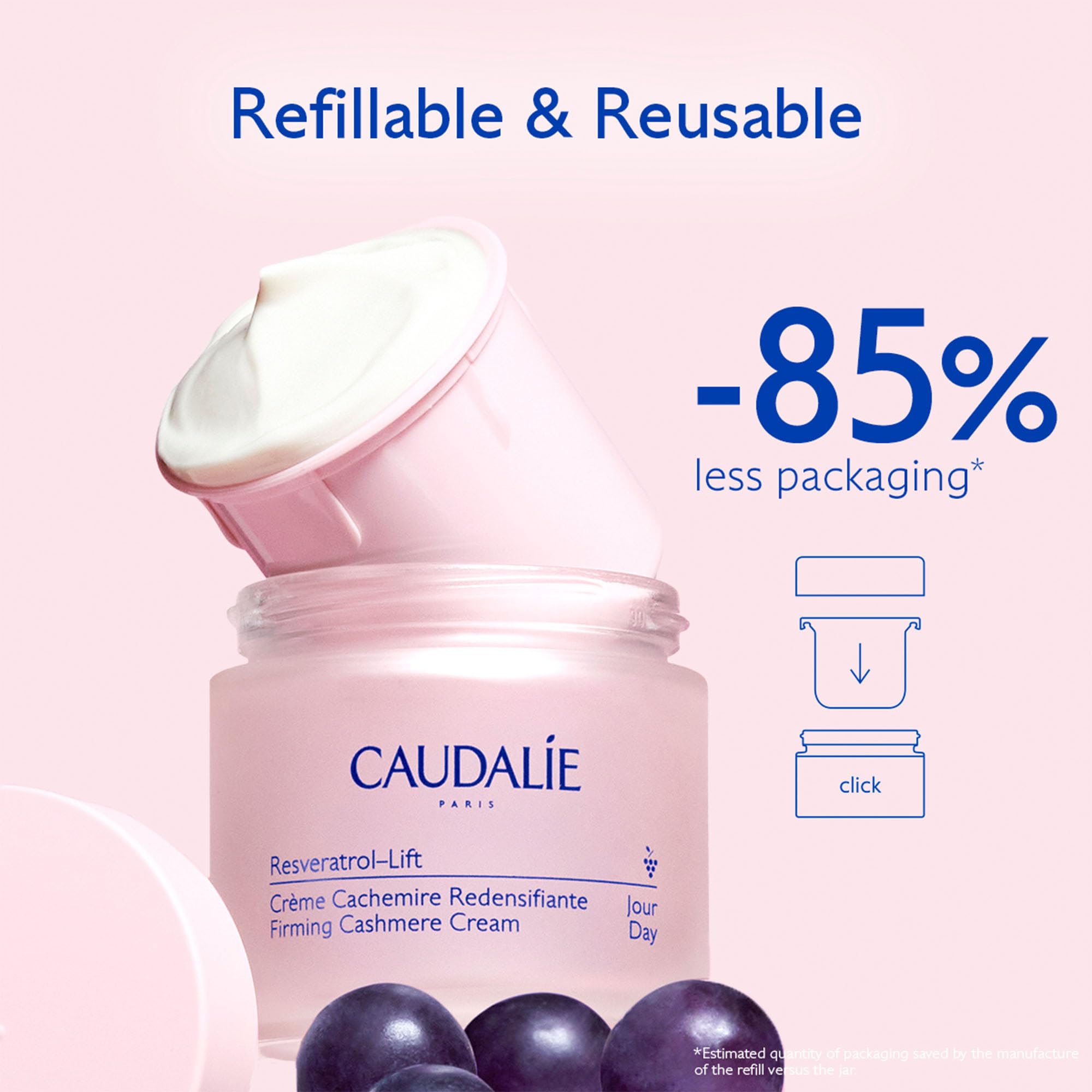 Caudalie Resveratrol-Lift daily routine image suggests morning use after serum for best results.