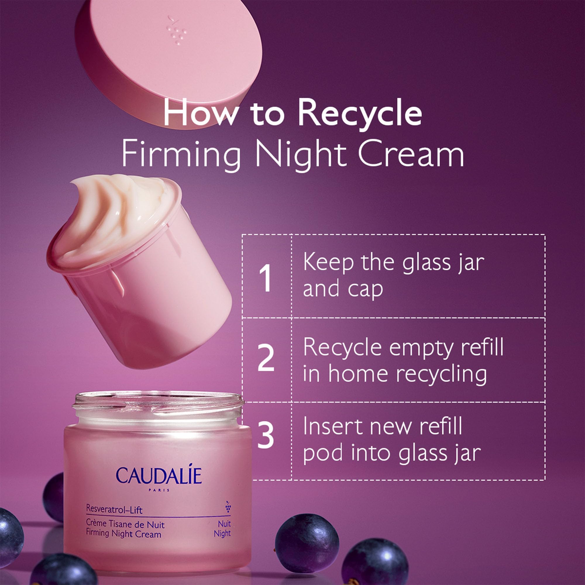 Caudalie Resveratrol Lift night cream closeup reveals rich texture for deep hydration and glow.