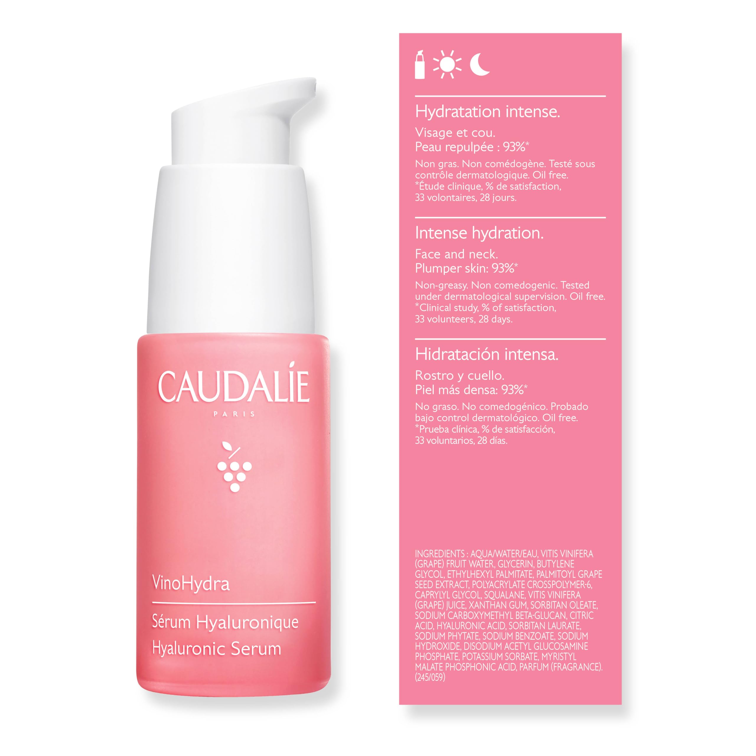 Caudalie serum application on the face illustrates quick absorption.