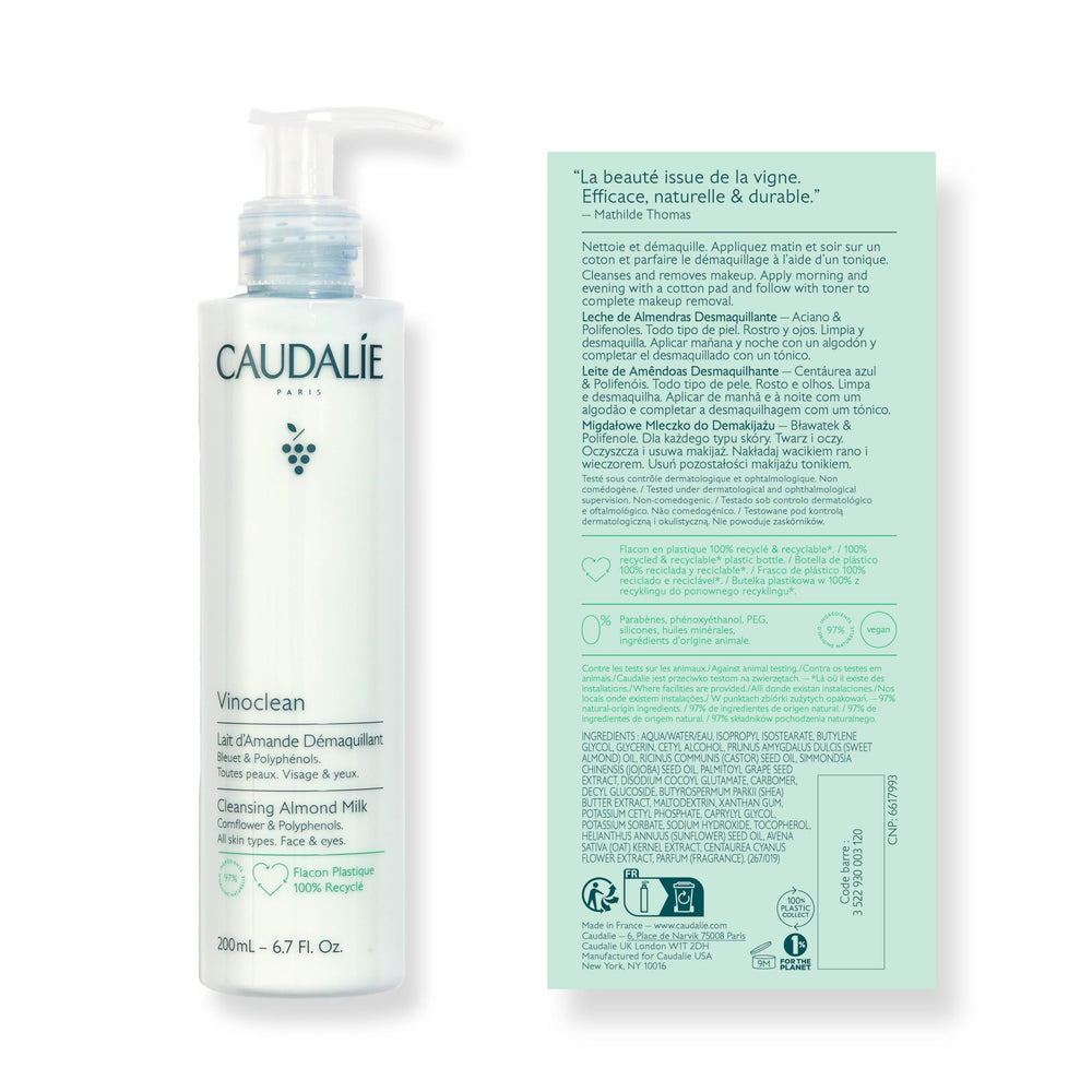 Caudalie Vinoclean 200ml packaging back view highlighting size and product labeling