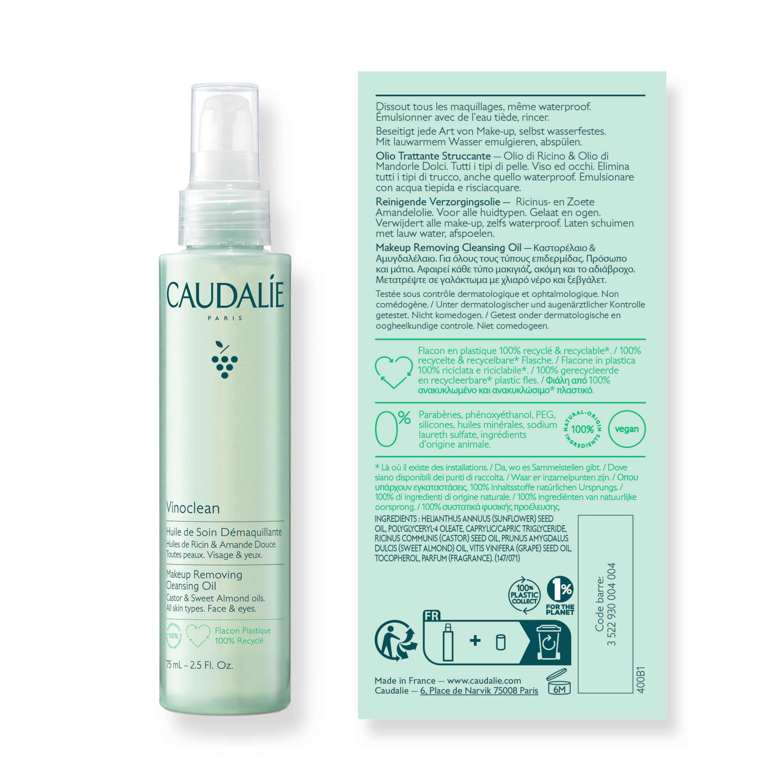 Caudalie Vinoclean daily-use skincare routine image conveys easy makeup removal