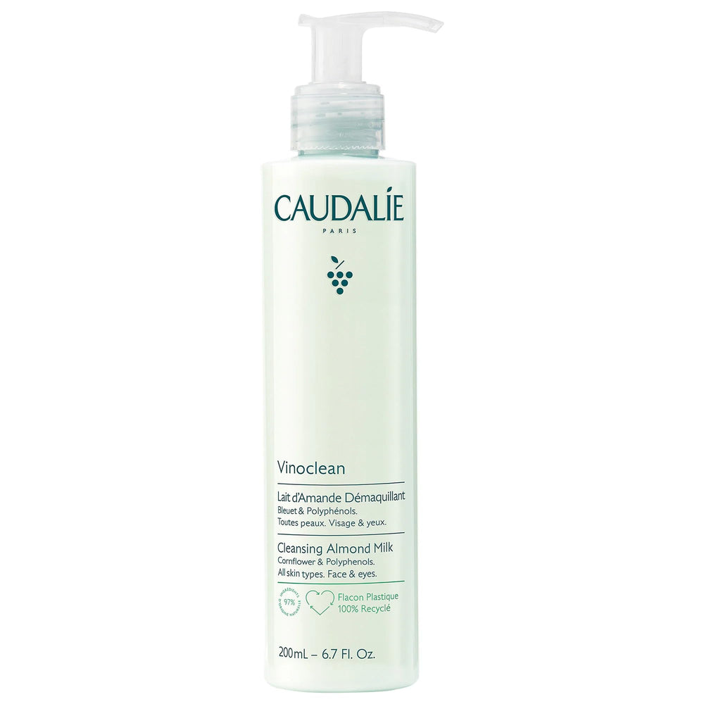 Caudalie Vinoclean gentle cleansing almond milk bottle close-up for daily use