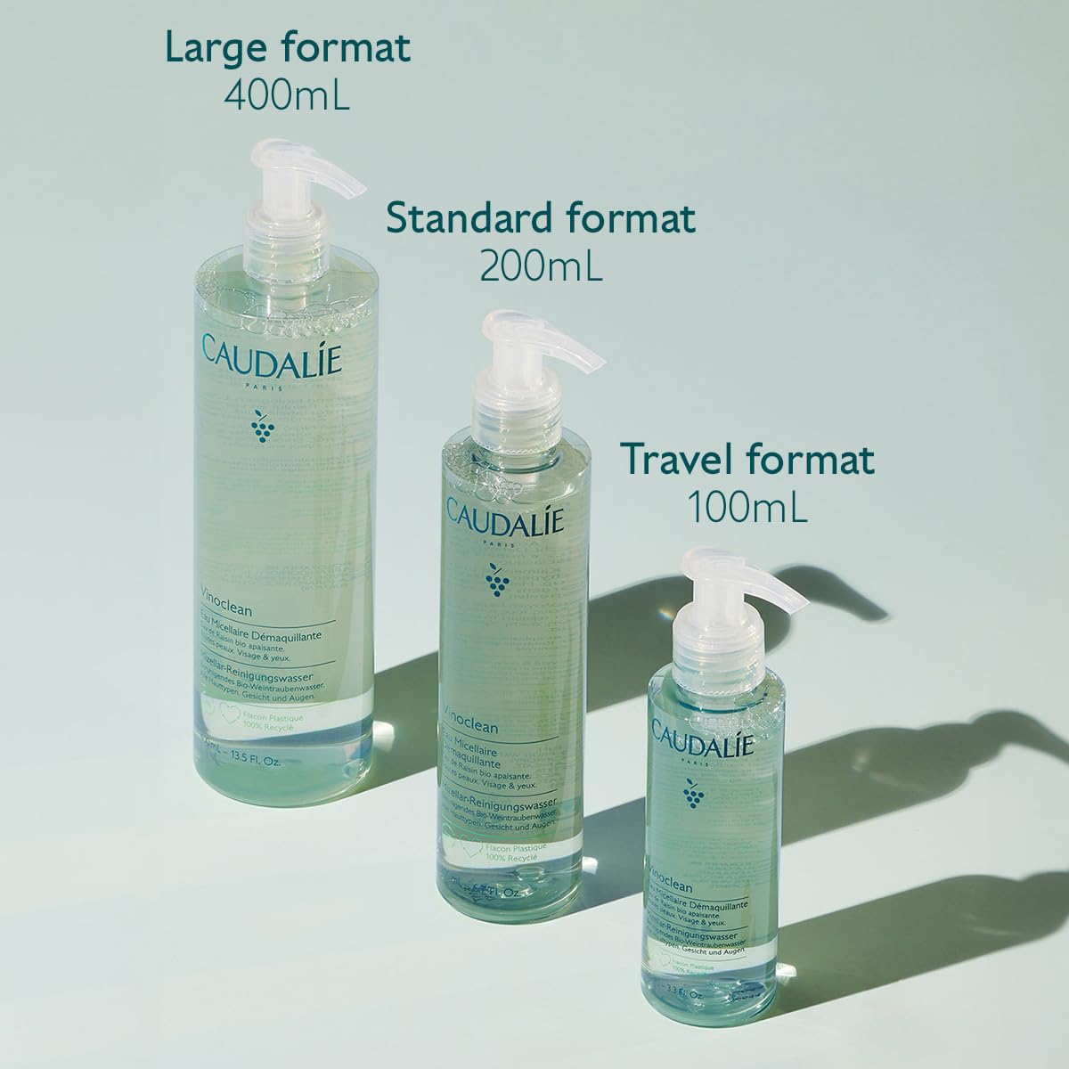 Caudalie Vinoclean Micellar Cleansing Water travel-friendly bottle for on-the-go cleansing.