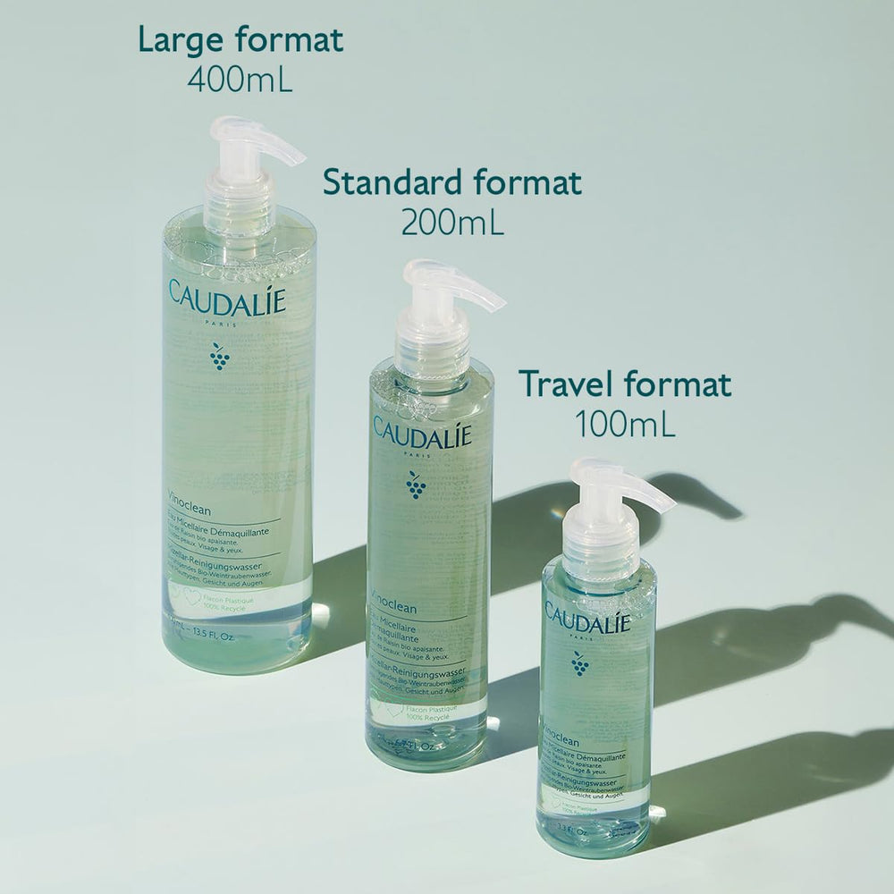 Caudalie Vinoclean Micellar Cleansing Water travel-friendly bottle for on-the-go cleansing.