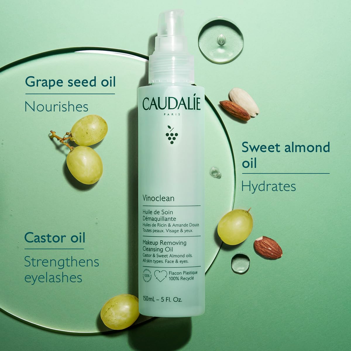 Caudalie Vinoclean organic sweet almond oil softens and comforts skin