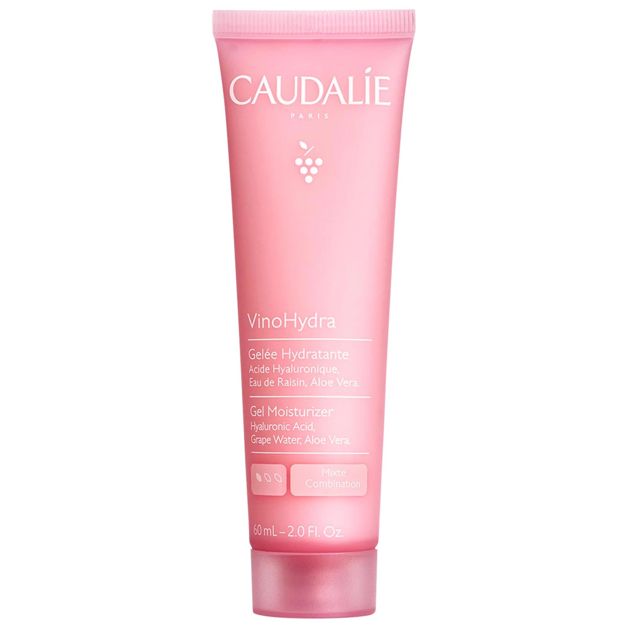 Caudalie VinoHydra Gel Moisturizer bottle demonstrates lightweight hydration for daily use.