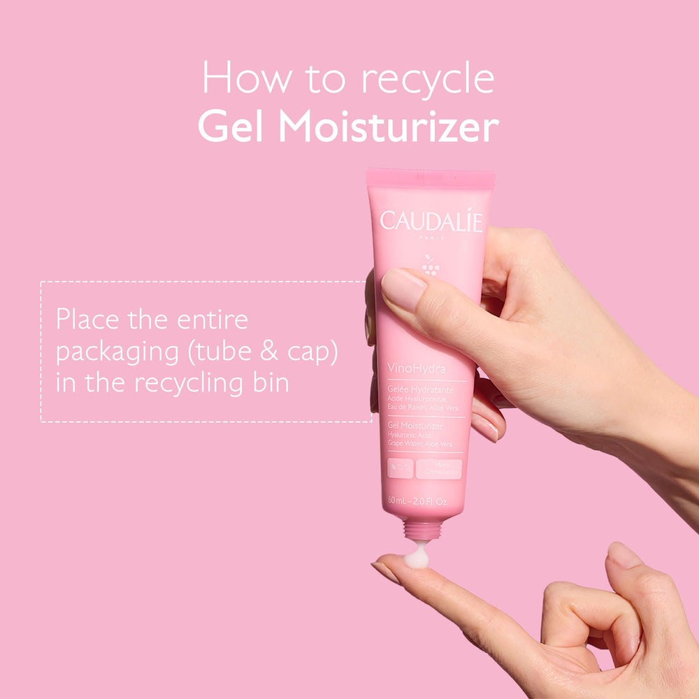 Caudalie VinoHydra Gel Moisturizer applied to the face, ideal for morning routine.
