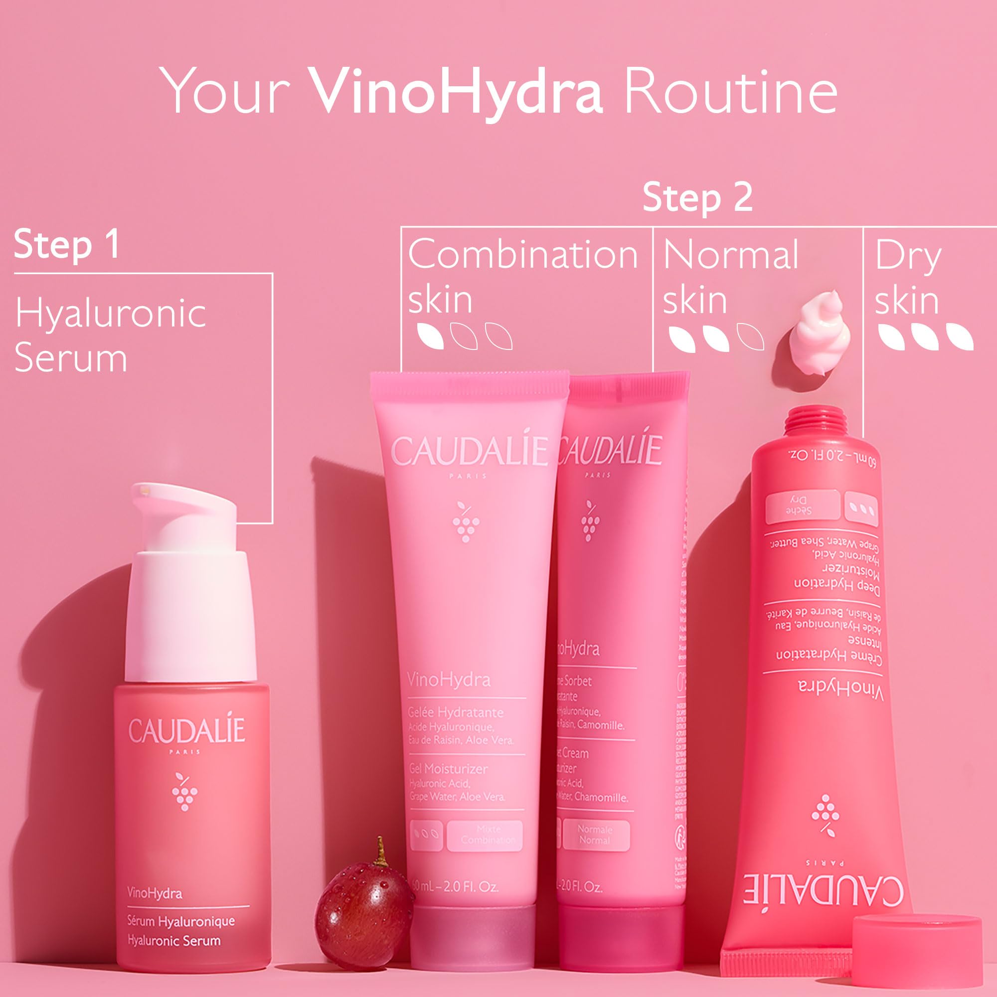 Caudalie VinoHydra Gel Moisturizer packaging highlights a silicone-free formula for sensitive skin.