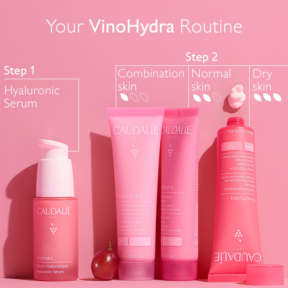 Caudalie VinoHydra Gel Moisturizer packaging highlights a silicone-free formula for sensitive skin.