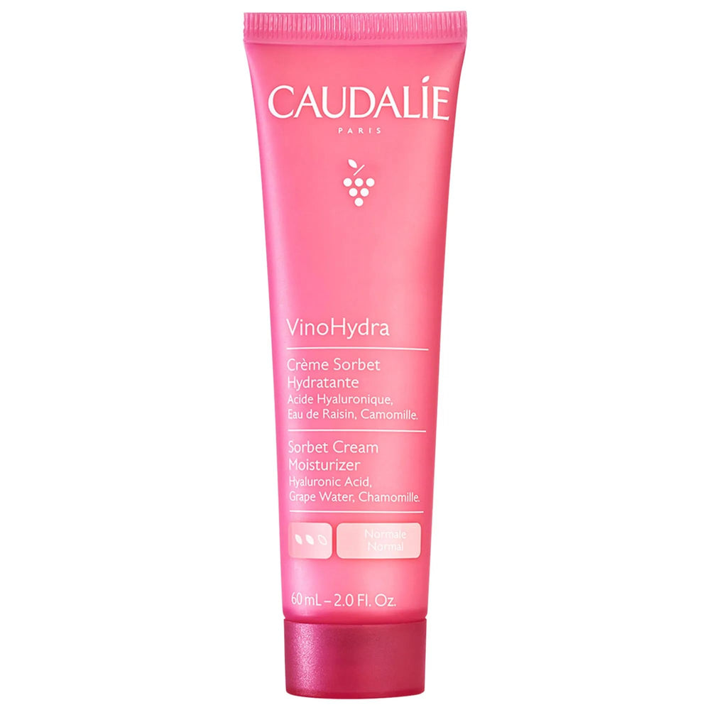 Caudalie VinoHydra Sorbet Cream jar closeup highlighting hydrating formula for sensitive skin