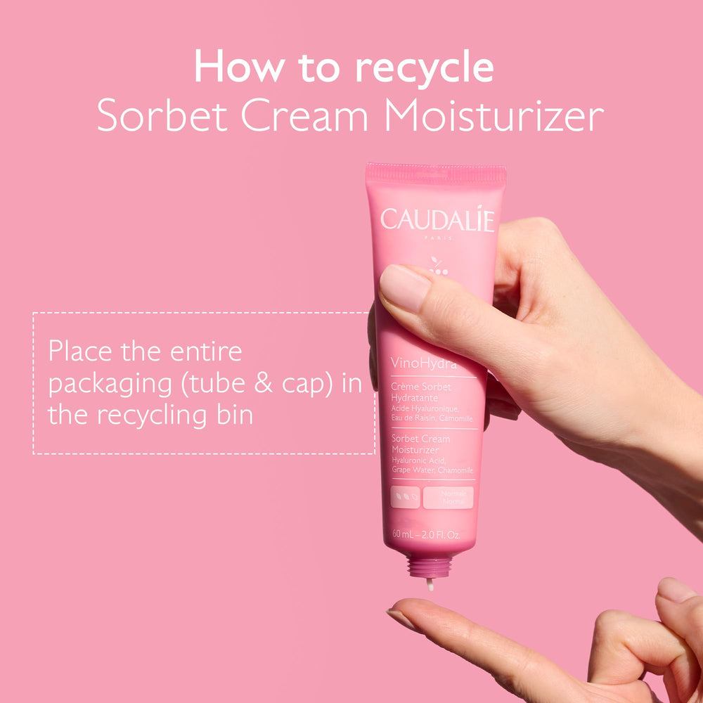 Caudalie VinoHydra Sorbet Cream packaging showcases convenient 60 ml jar