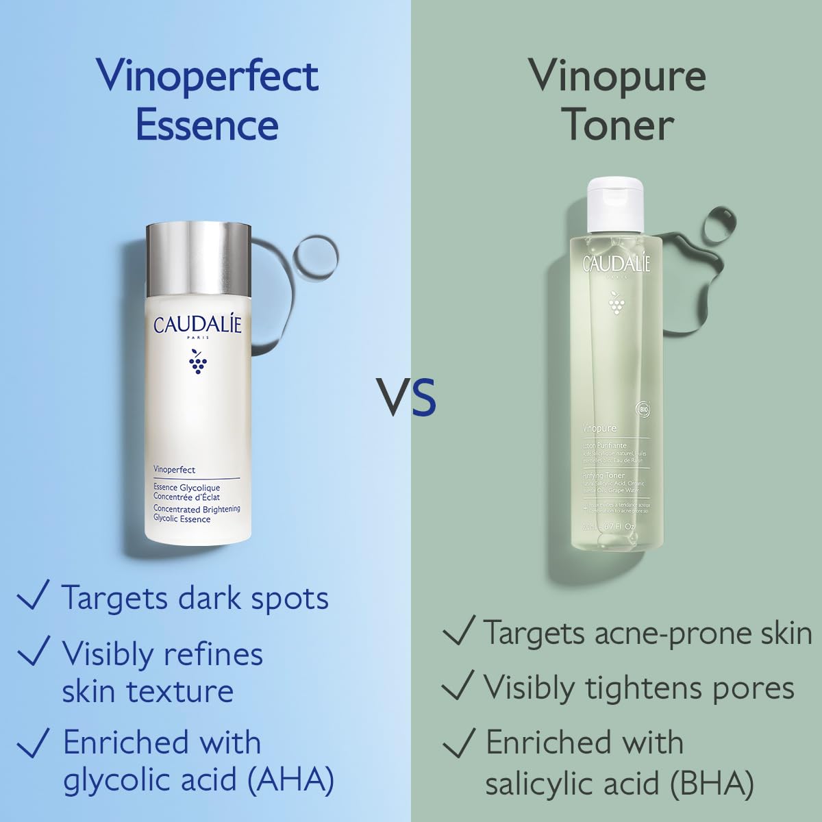 Label close-up highlighting Vinoperfect Brightening Essence and glow benefits