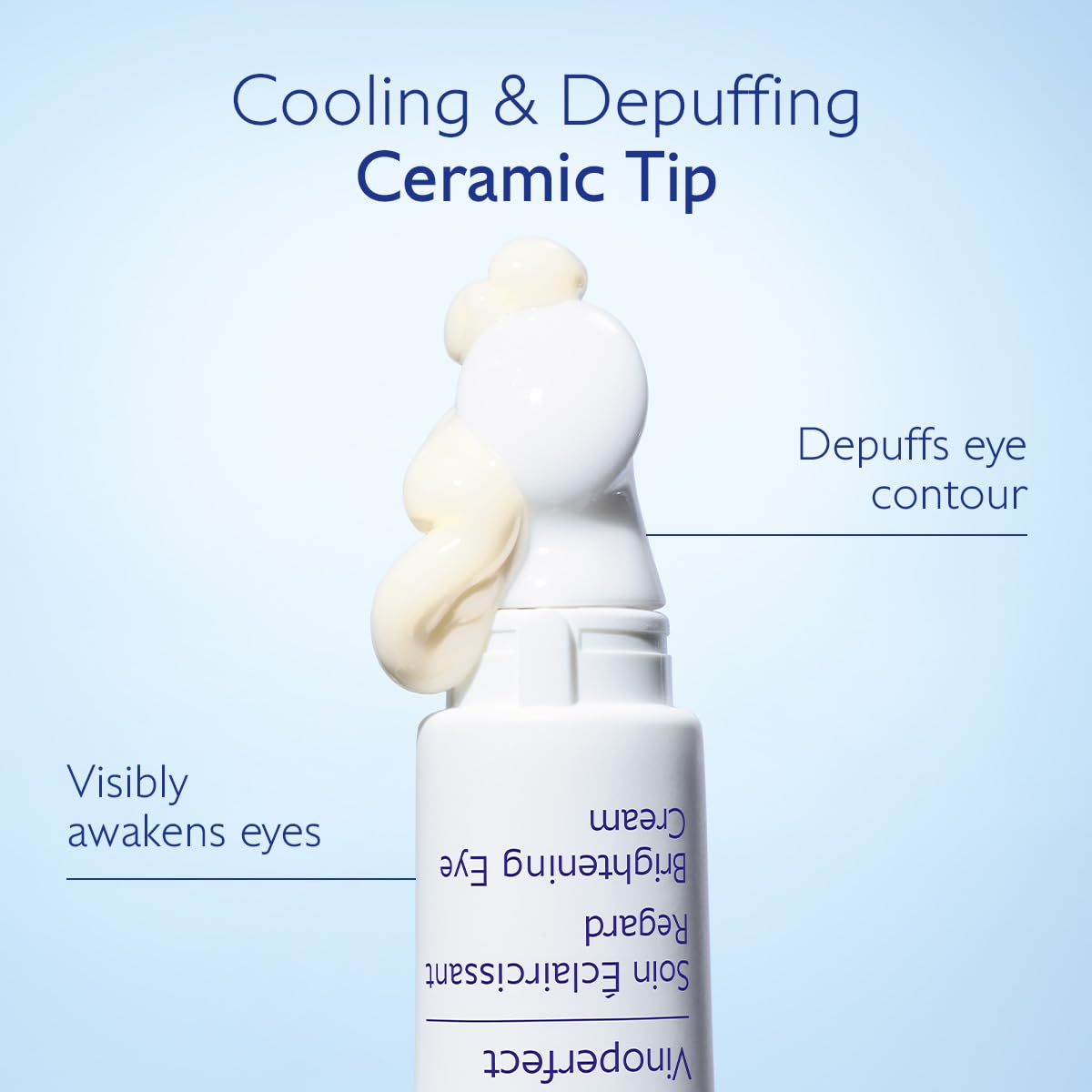 Caudalie Vinoperfect on hydrated skin demonstrates soothing under-eye feel.