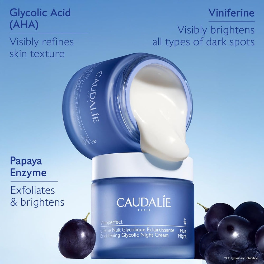 Caudalie Vinoperfect night-stand setup in bathroom lighting