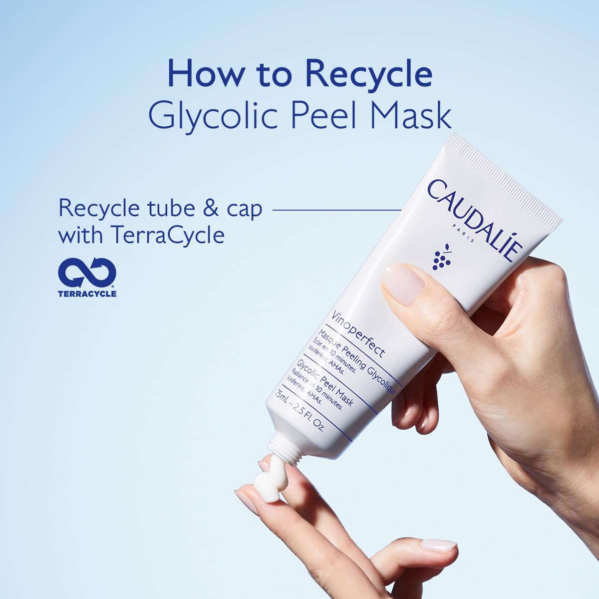 Caudalie Vinoperfect peel-mask on bathroom shelf supports quick radiance routine.