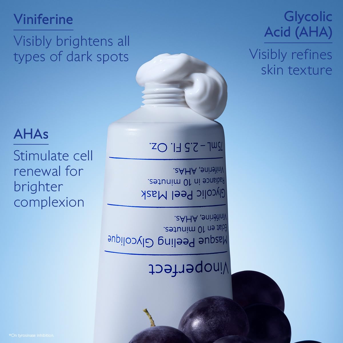 Caudalie Vinoperfect peel-mask packaging 75ml designed for regular use.