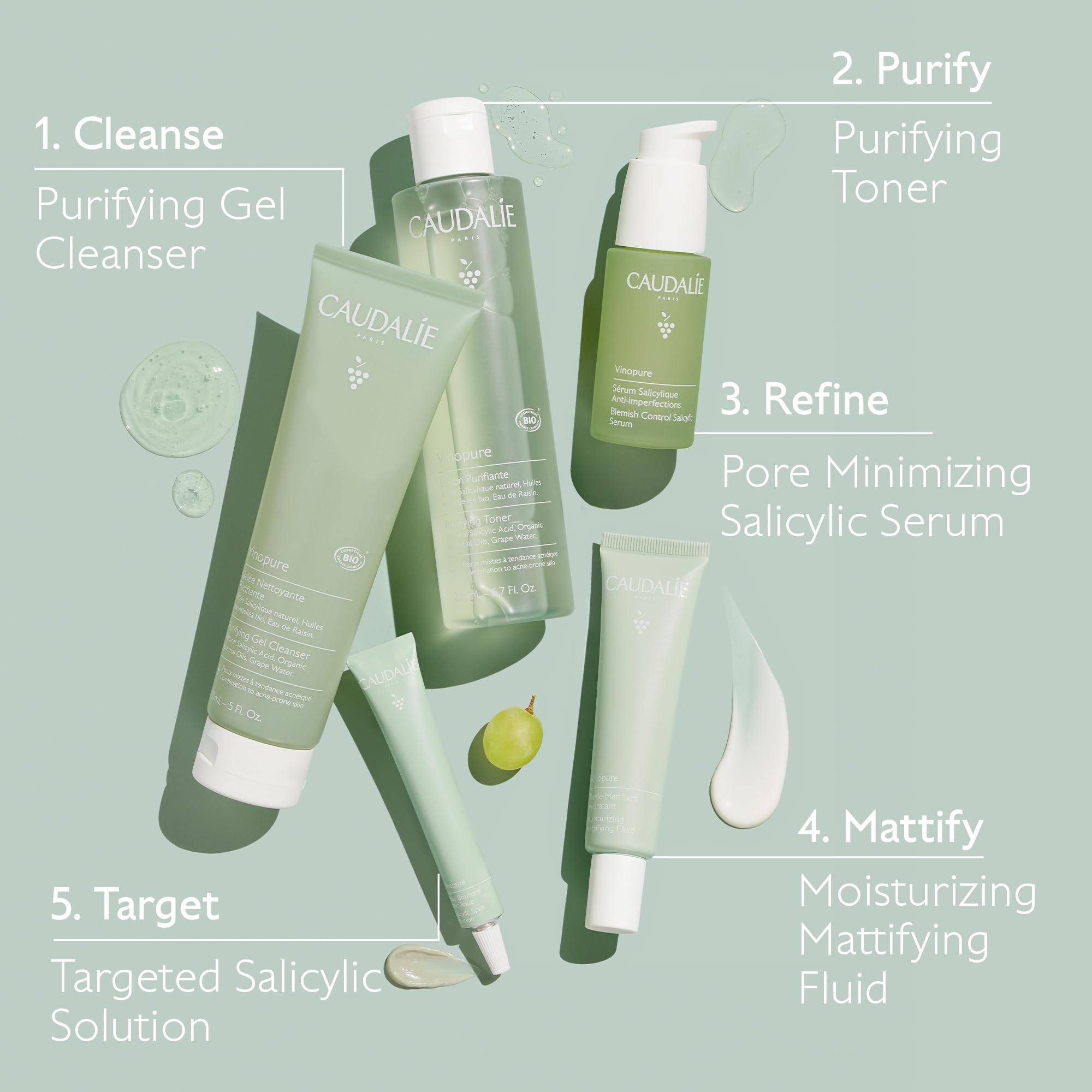 Caudalie Vinopure clear pore-tightening shot illustrates a refined pore appearance.