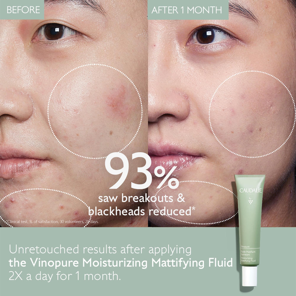 Caudalie Vinopure matte-silica powder action demonstrates skin mattification for a smoother look.