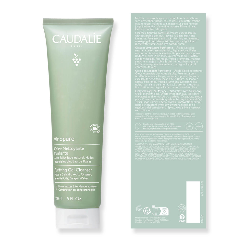Caudalie Vinopure packaging shot emphasizes clean, soap-free formula and premium design.