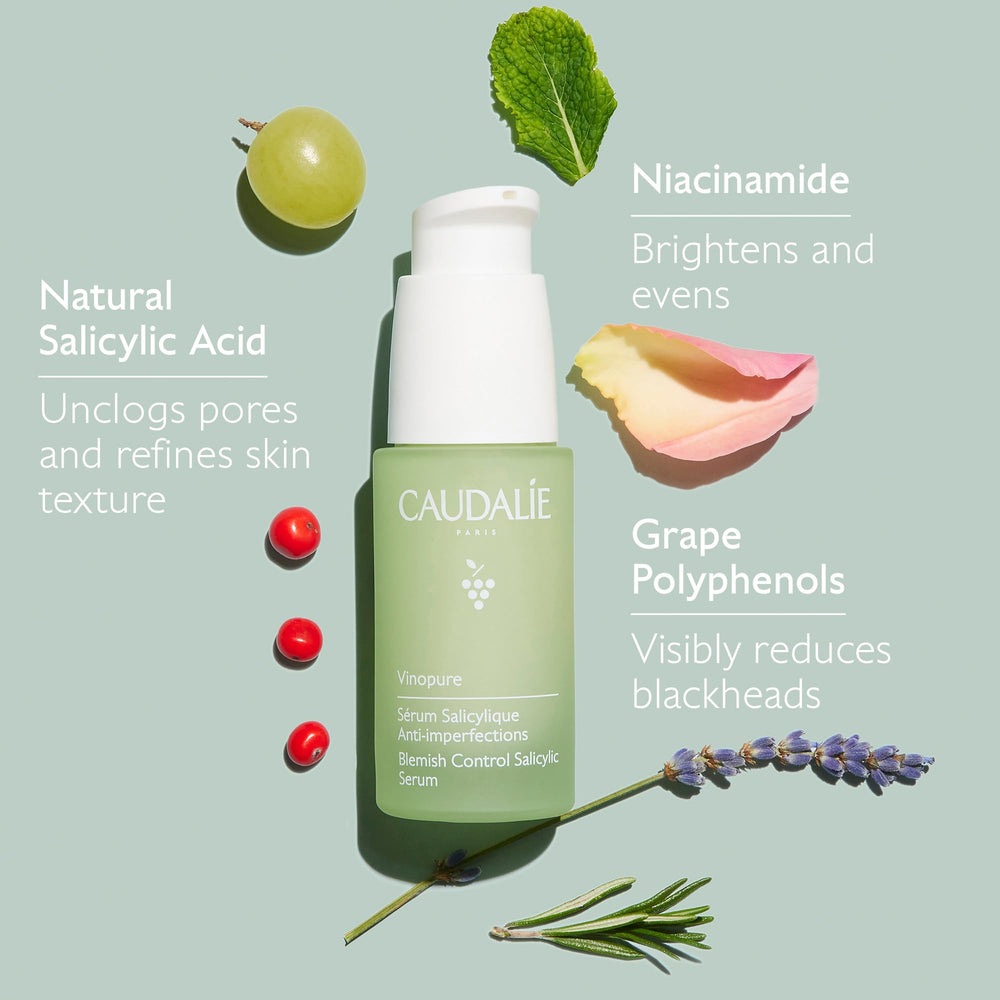 Caudalie Vinopure morning application scene in a skincare routine.
