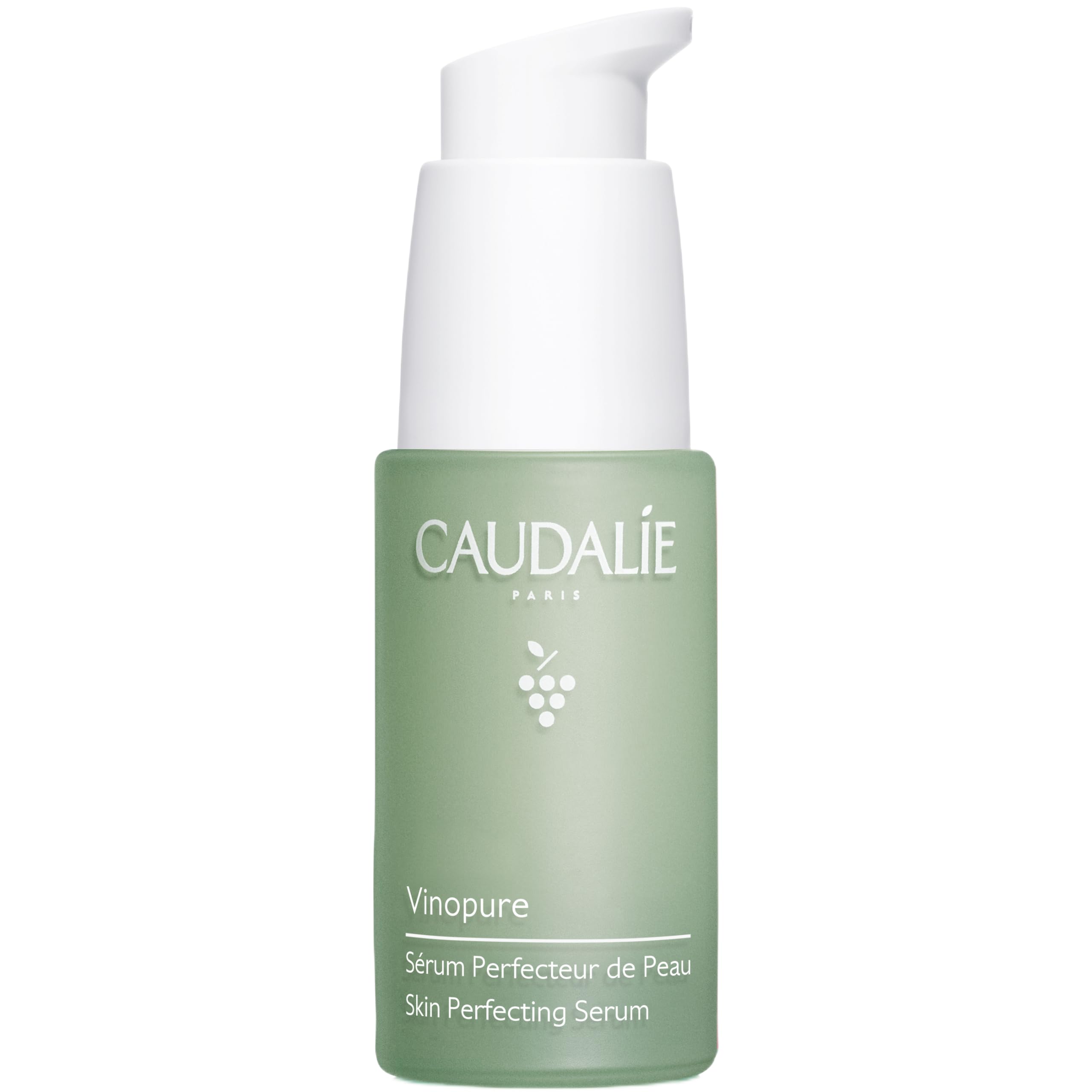 Caudalie Vinopure serum bottle close-up for pore refinement and oil control.