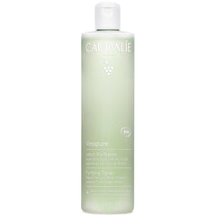 Caudalie Vinopure toner bottle on bathroom counter for oil control.