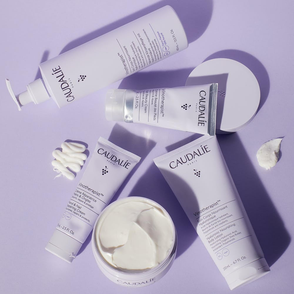 Caudalie Vinotherapist bottle closeup shows 200 mL packaging ideal for travel.