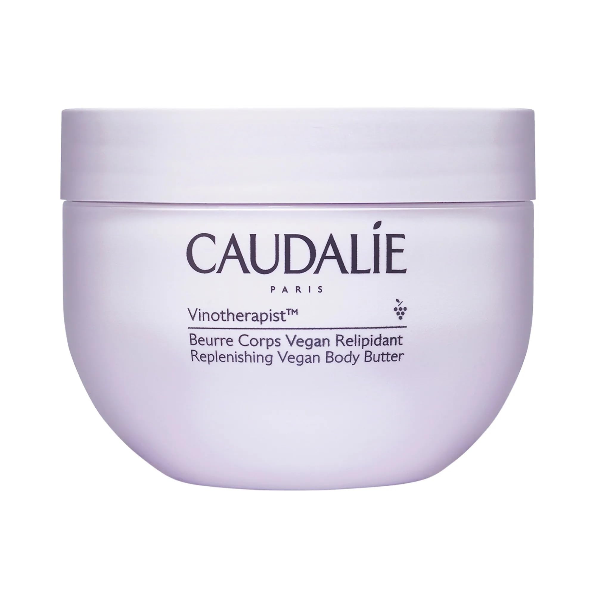 Caudalie Vinotherapist Replenishing Body Butter jar shows rich texture for 24-hour moisture.