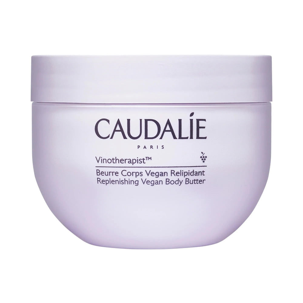 Caudalie Vinotherapist Replenishing Body Butter jar shows rich texture for 24-hour moisture.