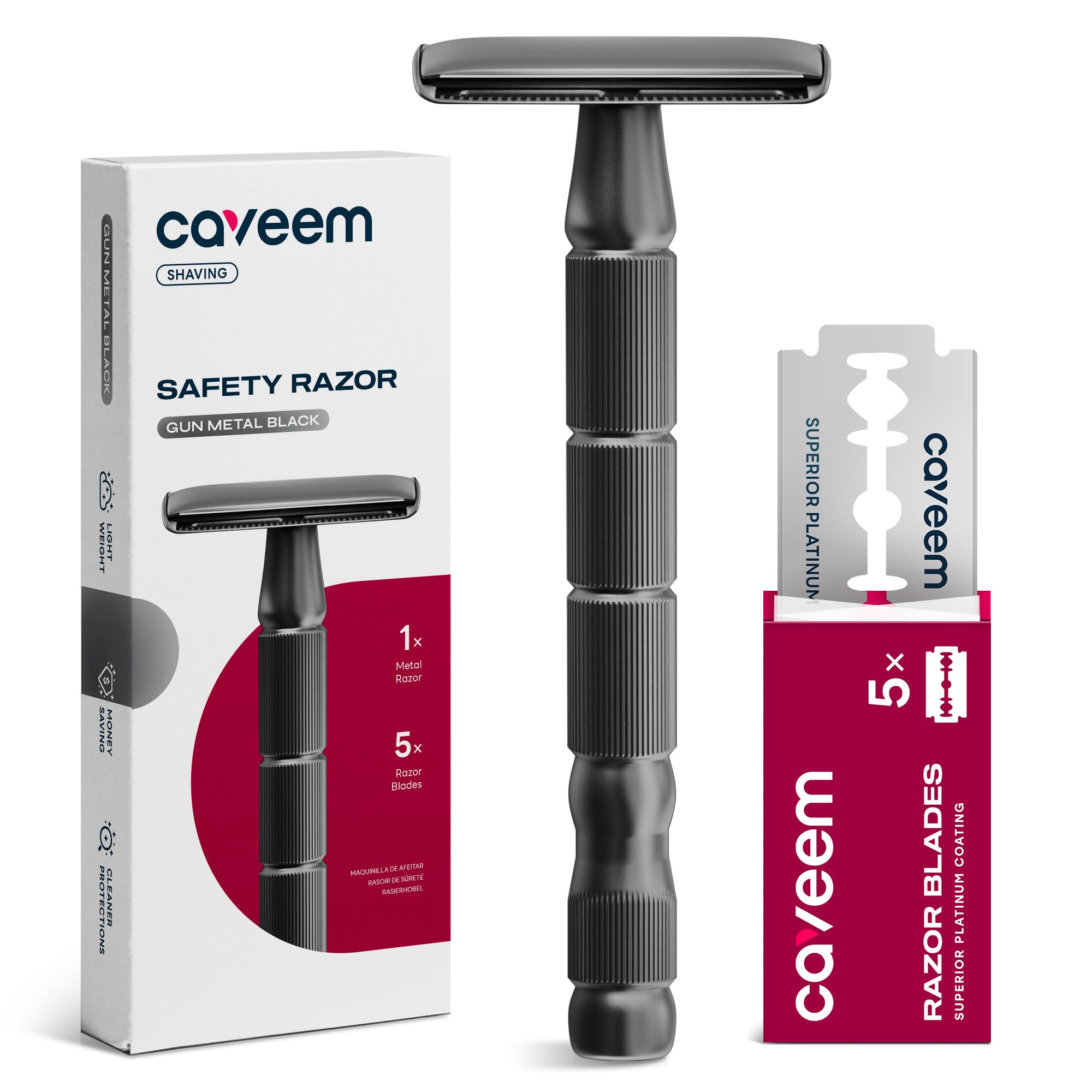 CAVEEM double edge razor gun metal black handle for a precise daily shave