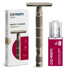 CAVEEM Double-Edge Safety Razor champagne-matt handle offers durable grooming safety