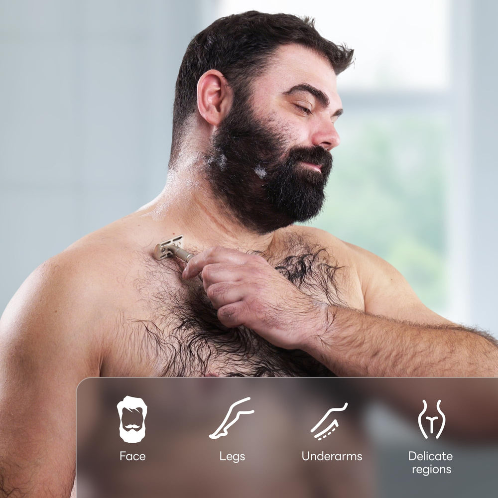 CAVEEM packaging highlights plastic-free, sustainable shaving solution.