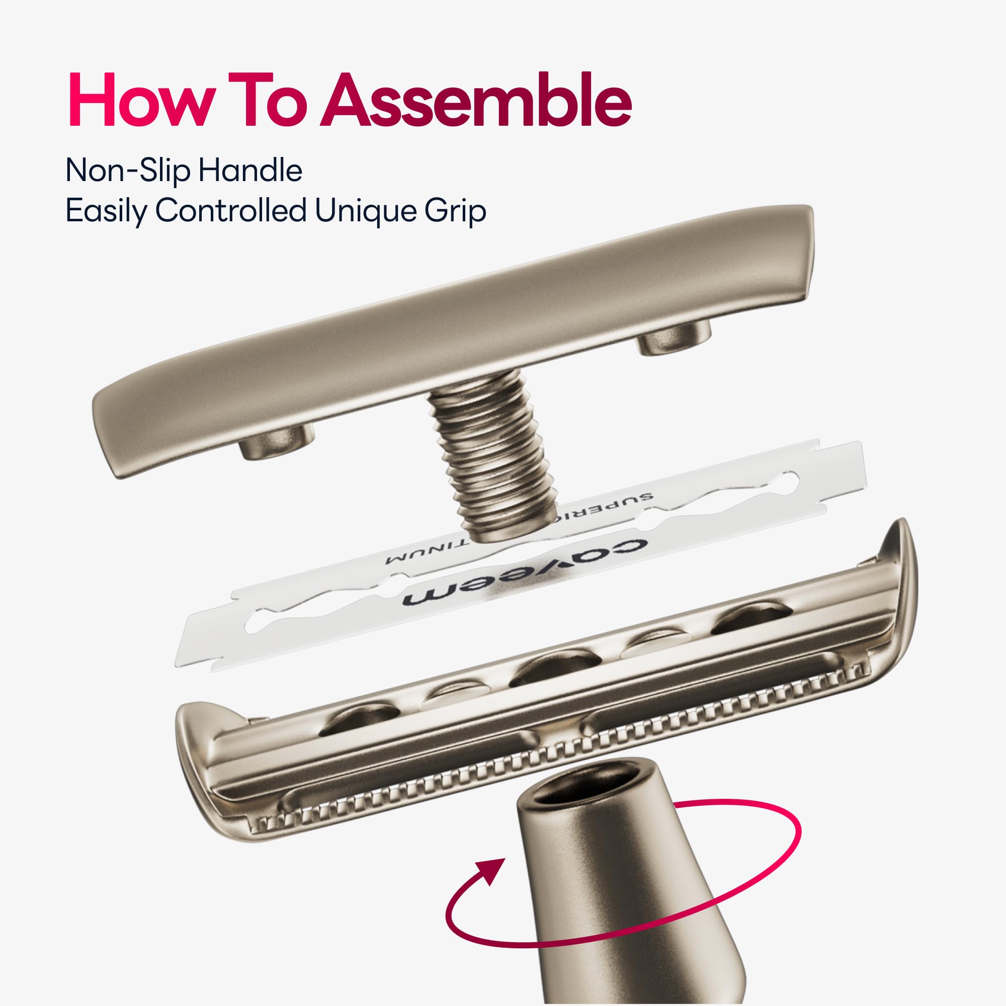 CAVEEM ergonomic non-slip handle at 30-degree angle for comfortable shaving