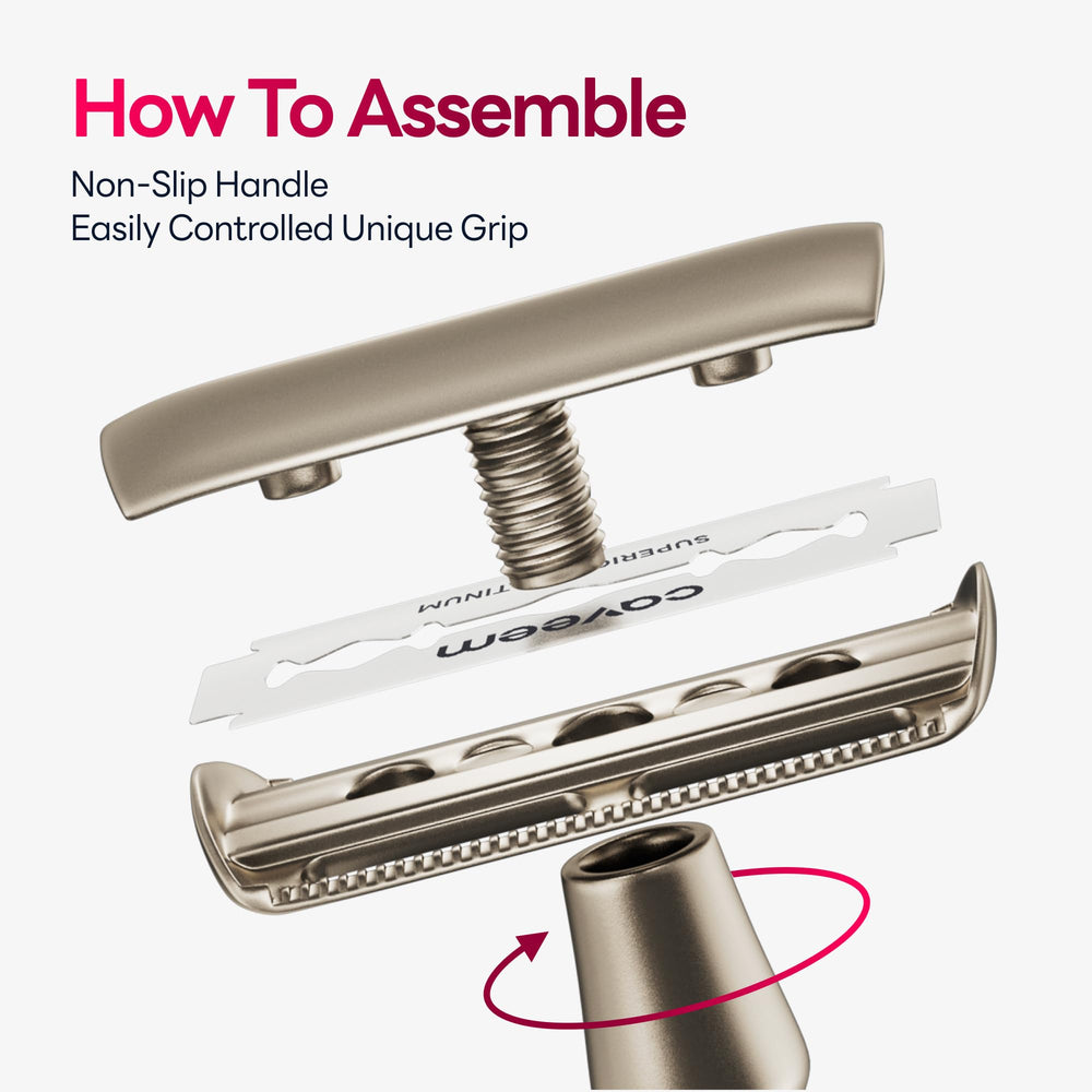 CAVEEM ergonomic non-slip handle at 30-degree angle for comfortable shaving