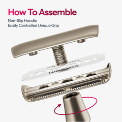 CAVEEM ergonomic non-slip handle at 30-degree angle for comfortable shaving