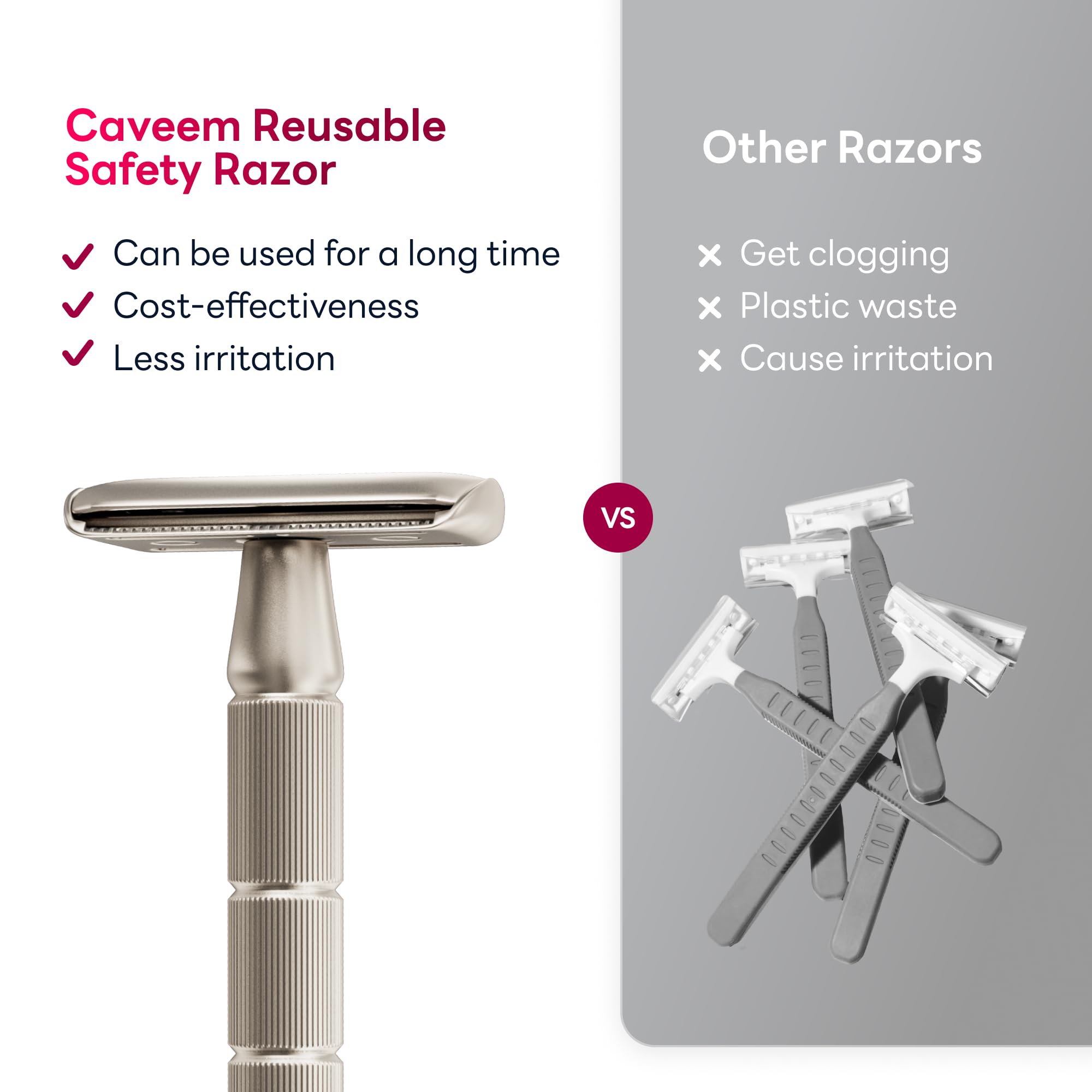 CAVEEM reusable metal razor emphasizes eco-friendly, long-lasting grooming.