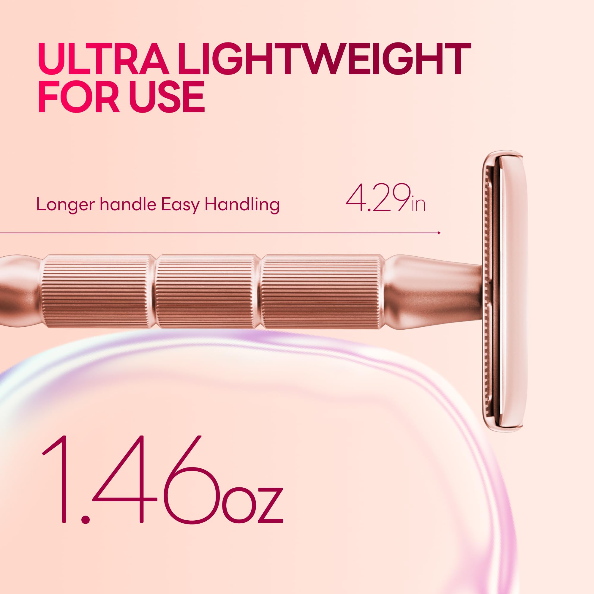 CAVEEM packaging highlights rose gold razor and sustainable, reusable metal design.