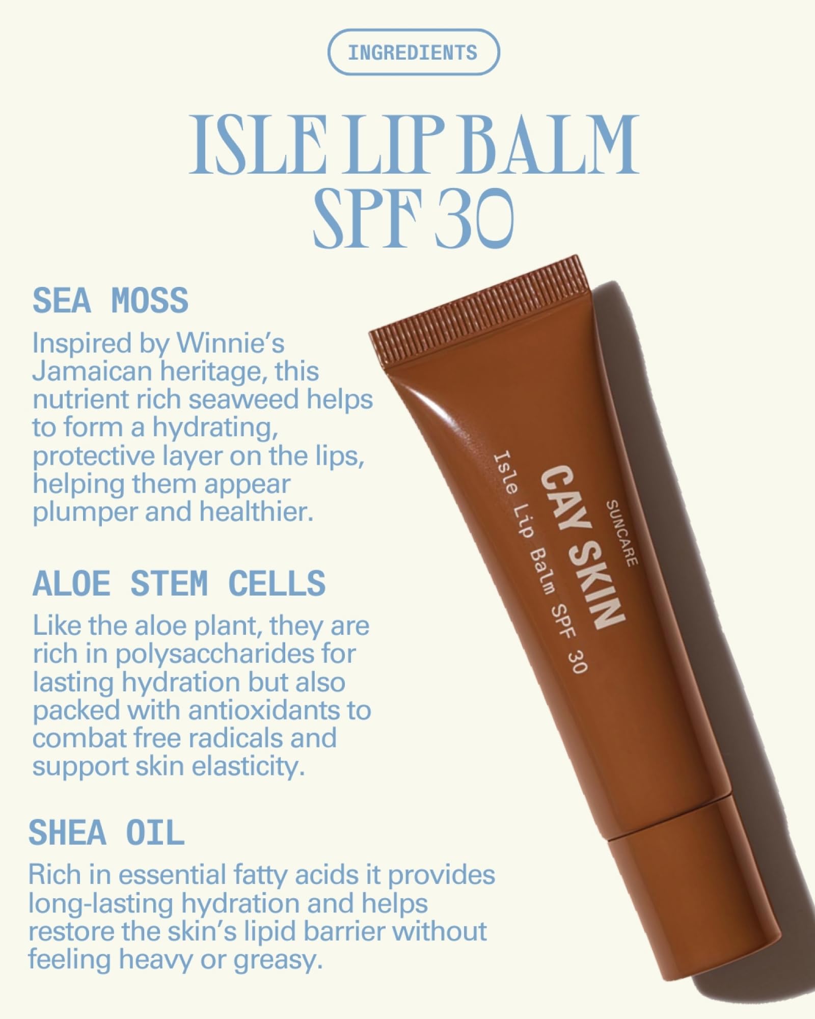 Cay Skin Isle Lip Balm SPF 30 vanilla brown sugar flavor swatch