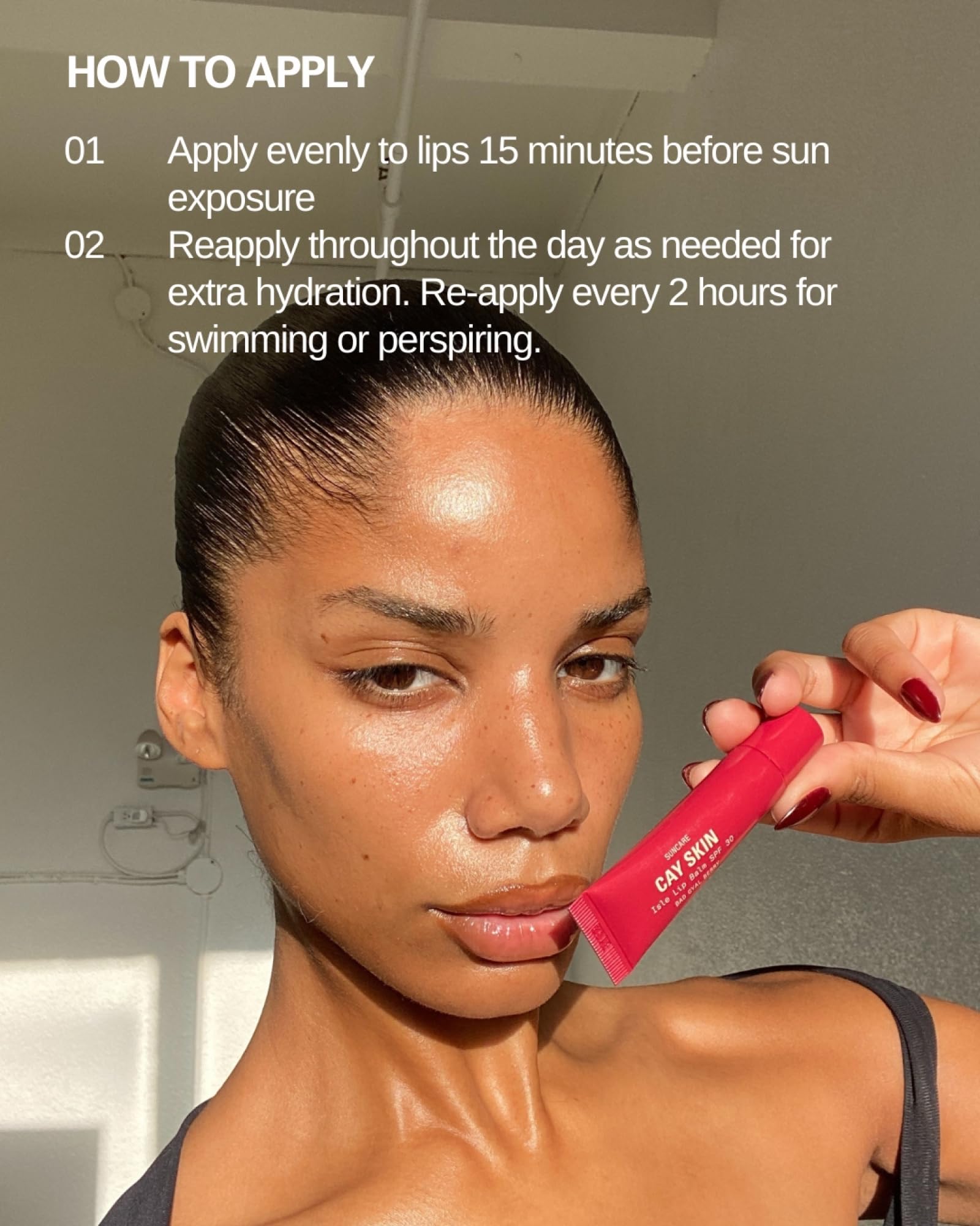 Cay Skin Isle Lip Balm SPF 30 packaging display highlights vegan formula.
